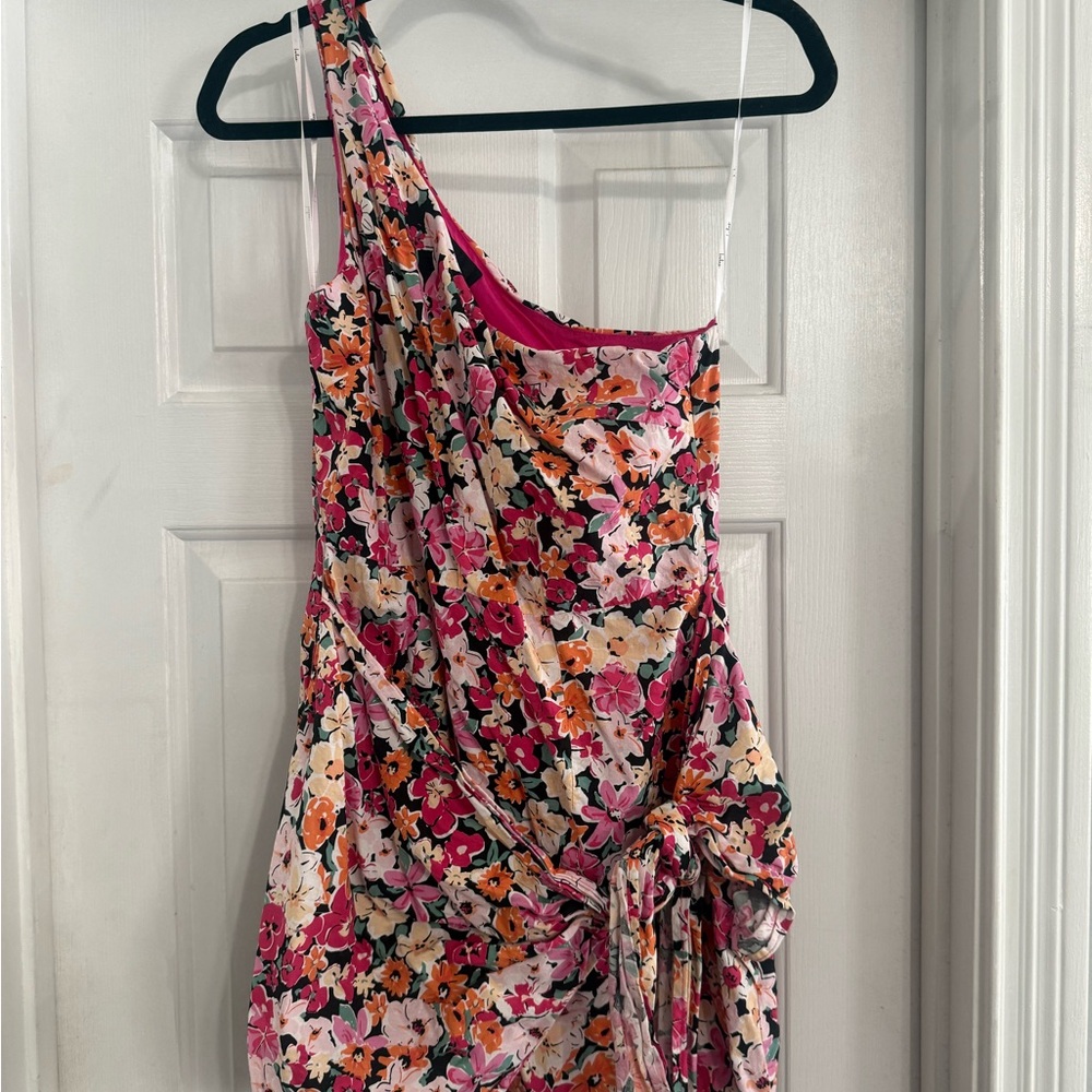 One-Shoulder Floral Pink & Orange Dress - Picture 3 of 4